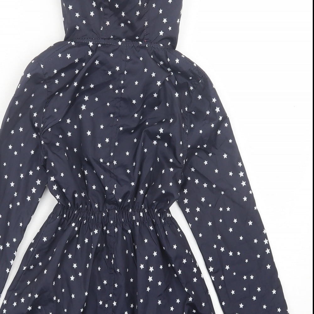 Young Dimension Girls Blue Geometric Basic Coat Coat Size 6-7 Years Zip