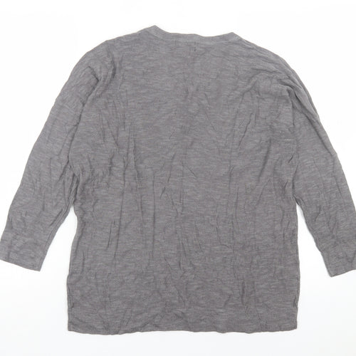 Cashel Womens Grey V-Neck Cotton Pullover Jumper Size L