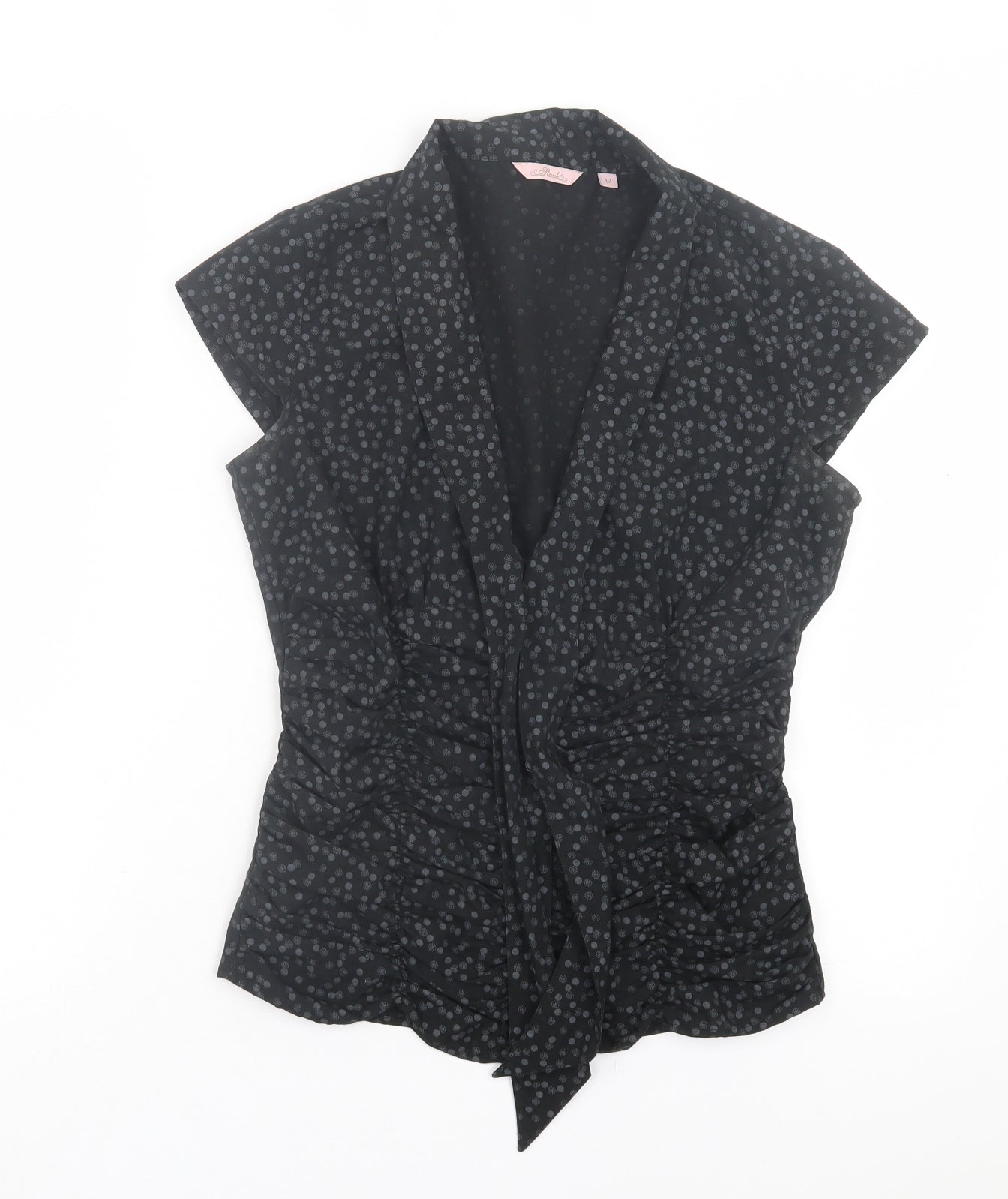 franks Womens Black Geometric Cotton Basic Button-Up Size 12 V-Neck