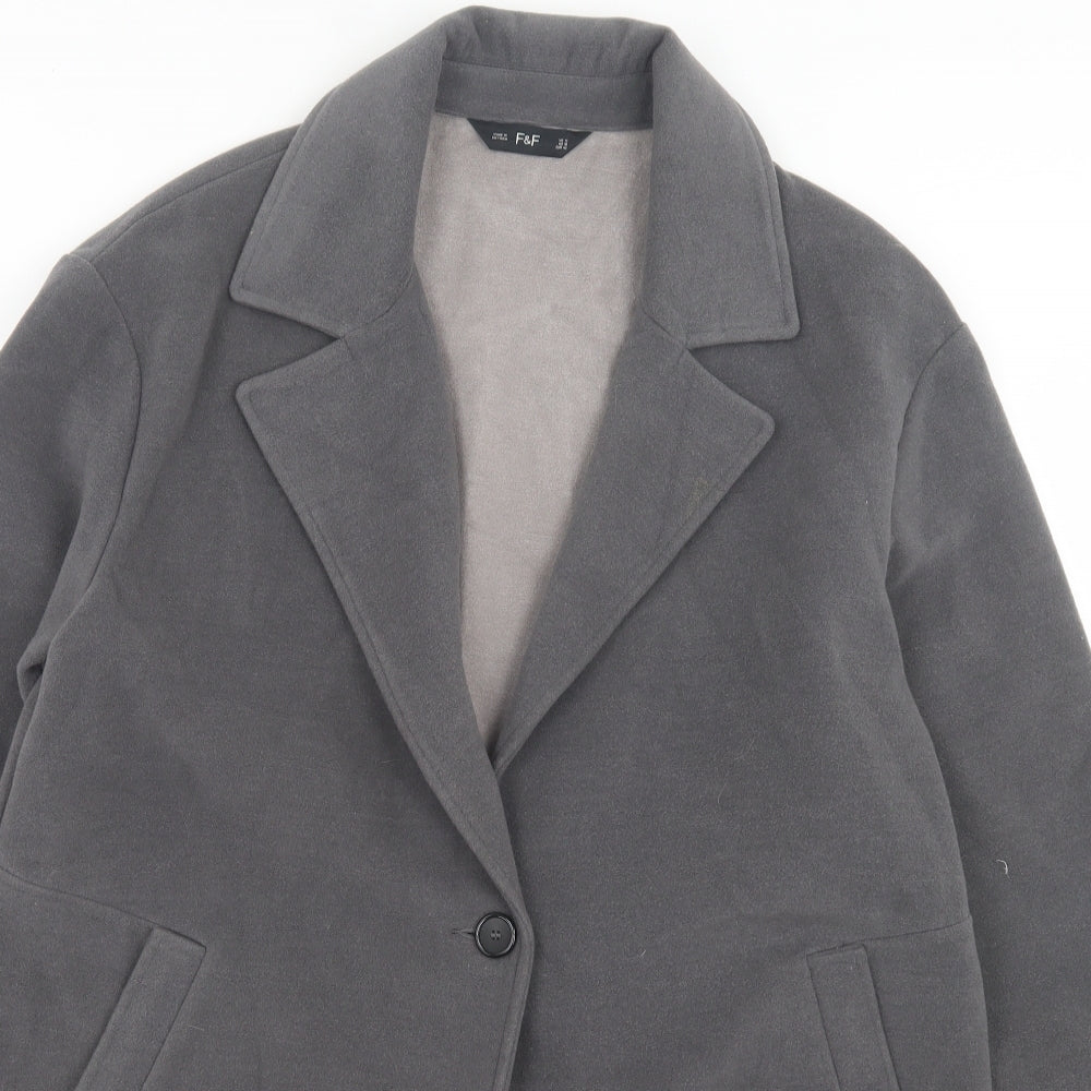F&F Womens Grey Overcoat Coat Size 14 Button