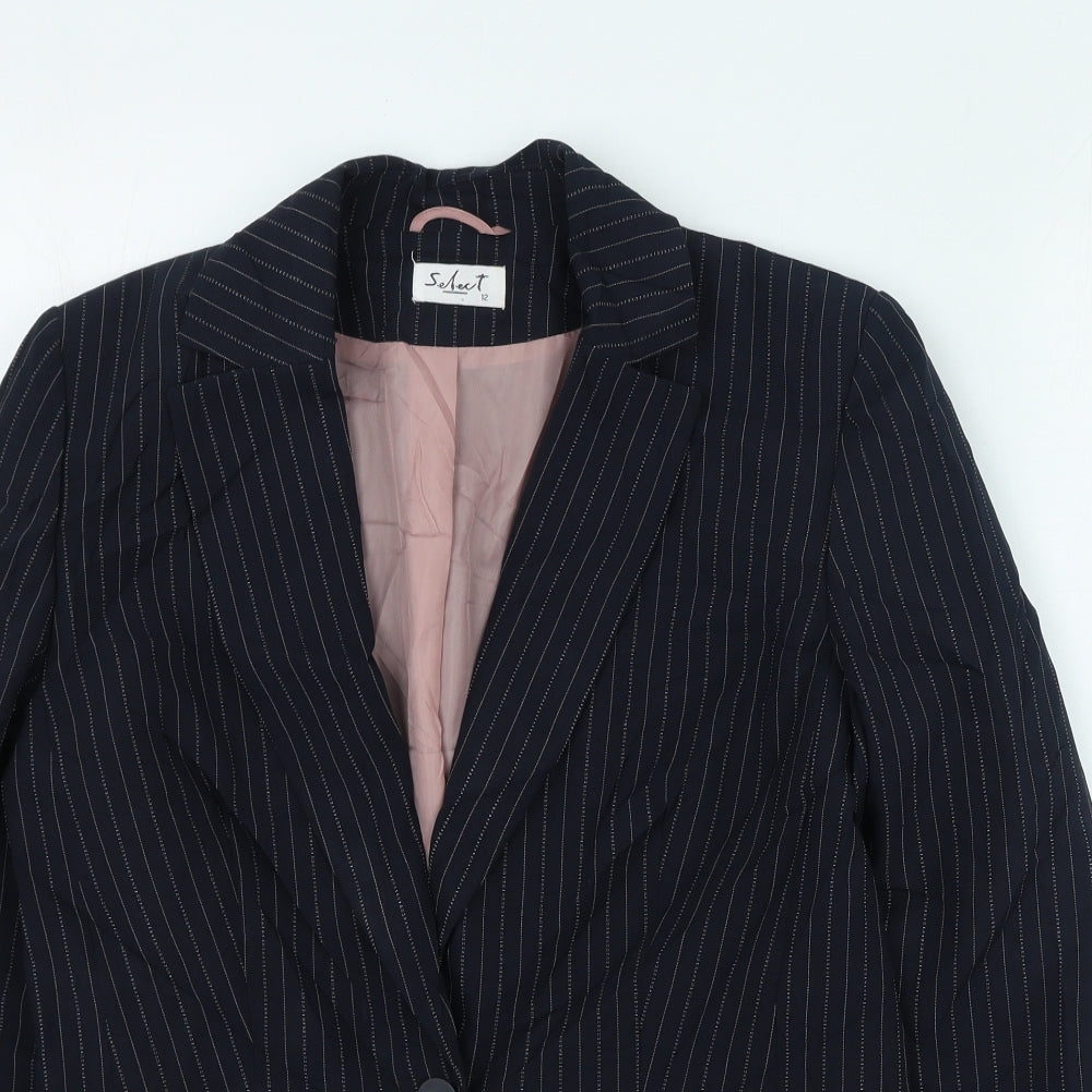Select Womens Blue Striped Jacket Size 12