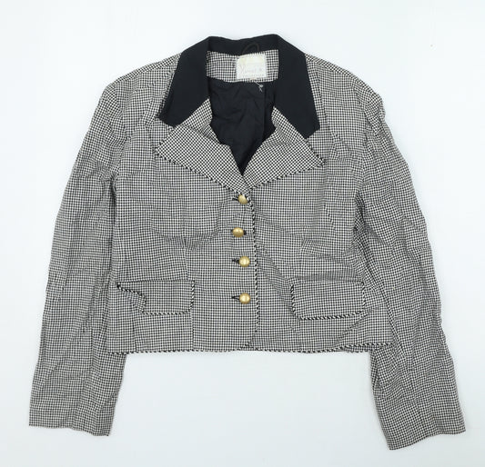 Front view of H&M women’s black check jacket, size UK 12