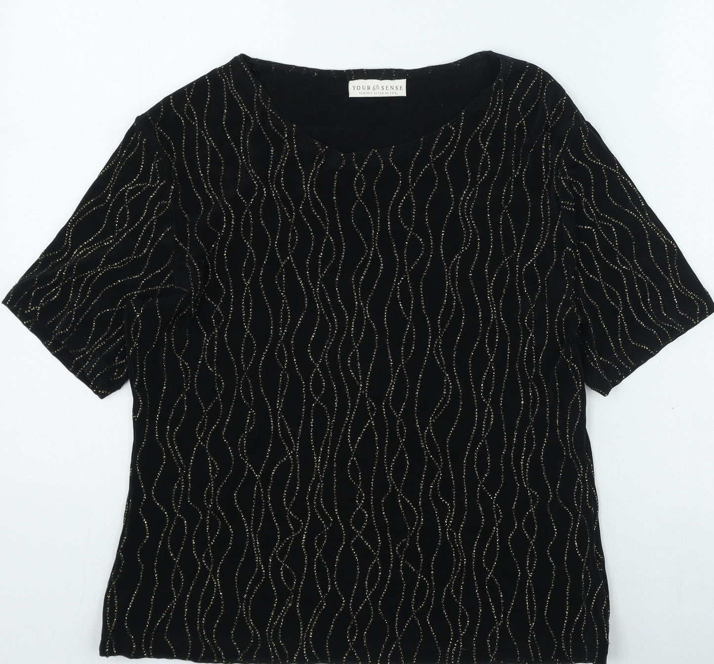 your 6th sense Womens Black Geometric Acetate Basic Blouse Size 12 Round Neck