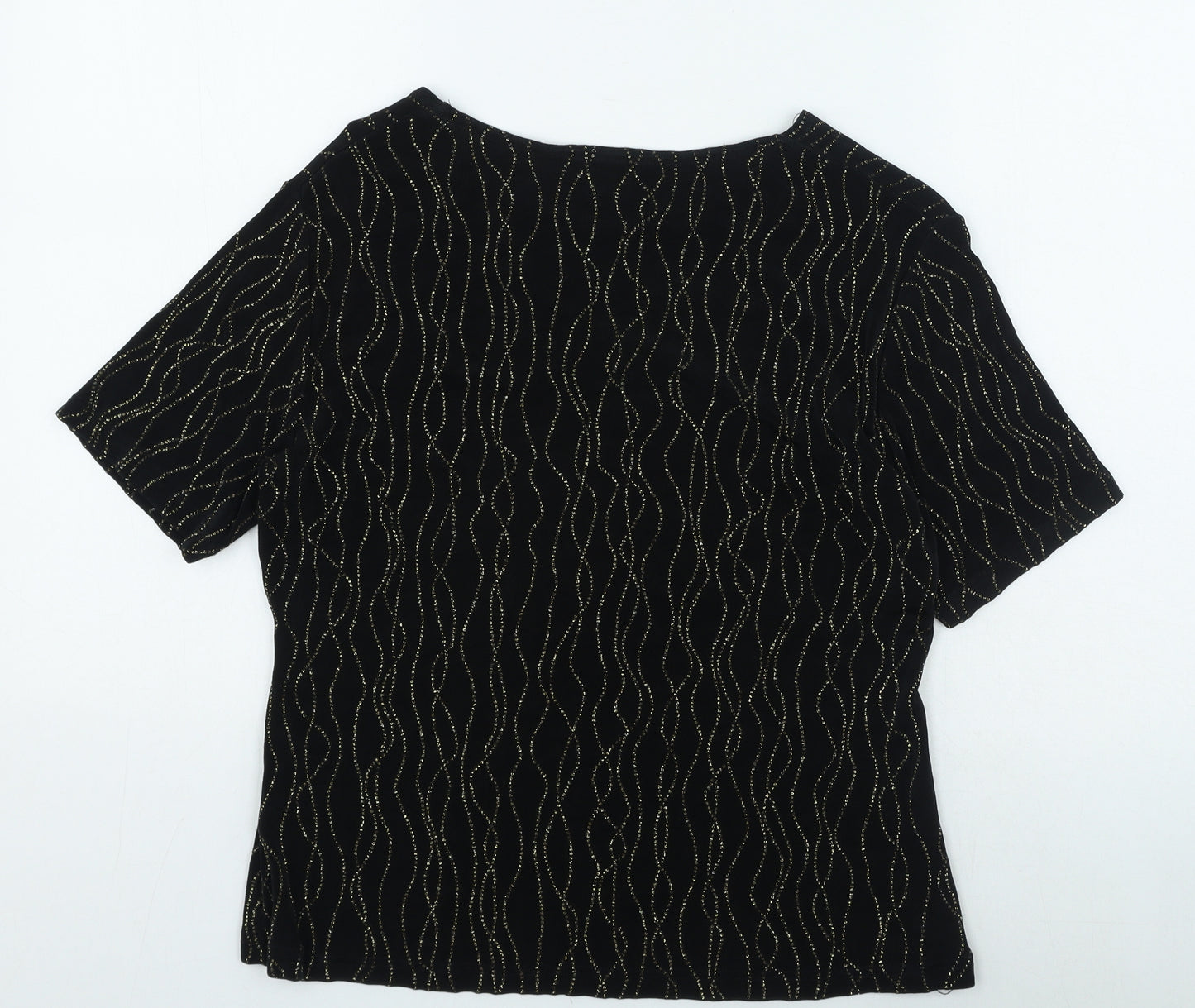 your 6th sense Womens Black Geometric Acetate Basic Blouse Size 12 Round Neck