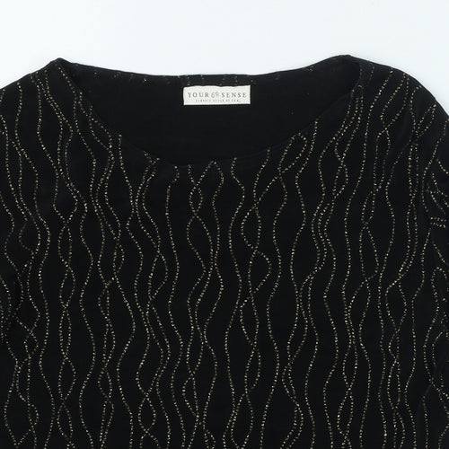 your 6th sense Womens Black Geometric Acetate Basic Blouse Size 12 Round Neck