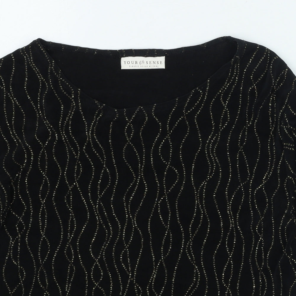 your 6th sense Womens Black Geometric Acetate Basic Blouse Size 12 Round Neck