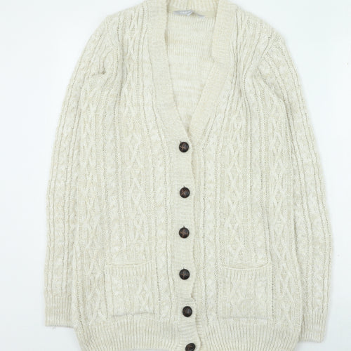 Red Herring Womens Beige V-Neck Acrylic Cardigan Jumper Size 14