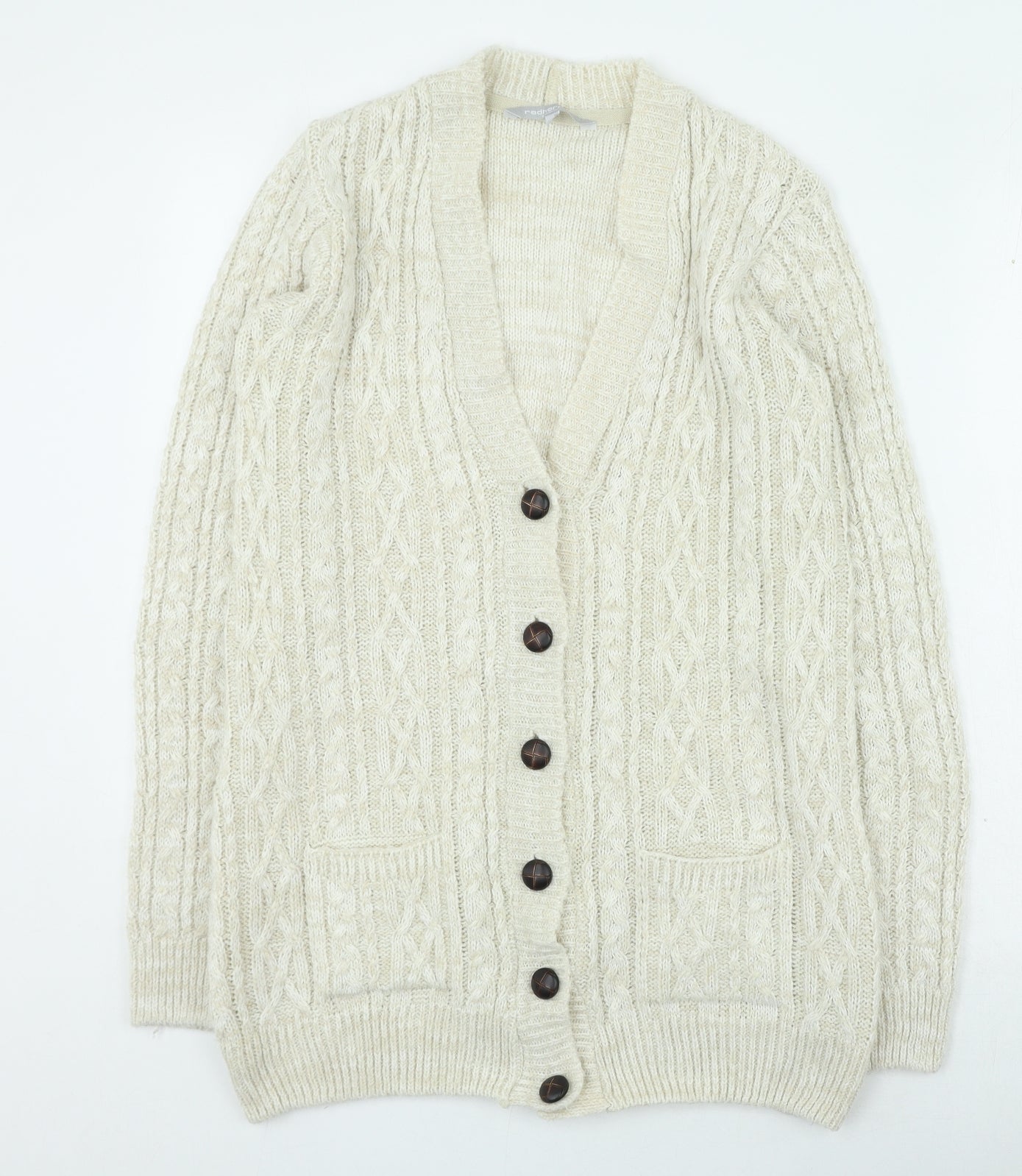 Red Herring Womens Beige V-Neck Acrylic Cardigan Jumper Size 14