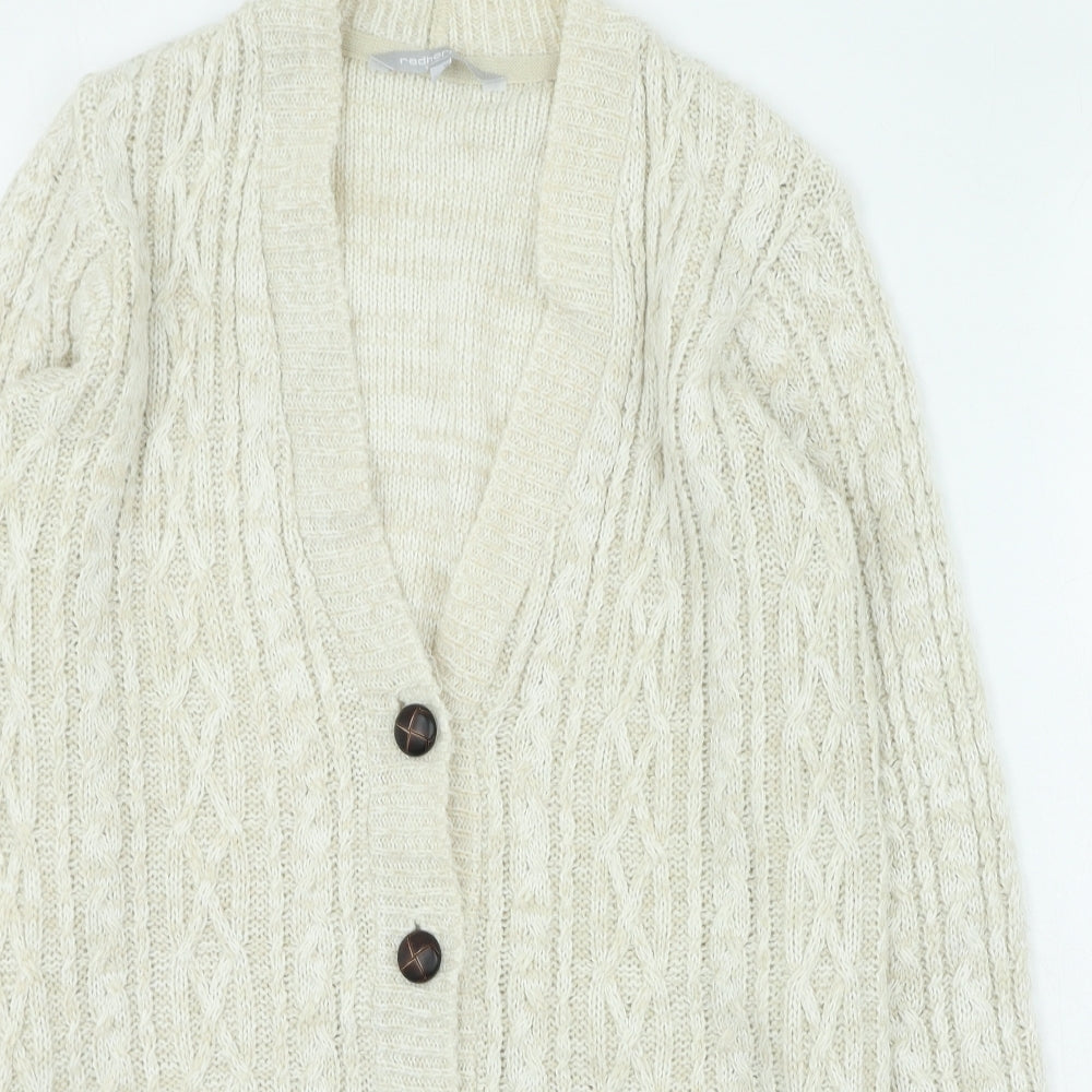 Red Herring Womens Beige V-Neck Acrylic Cardigan Jumper Size 14