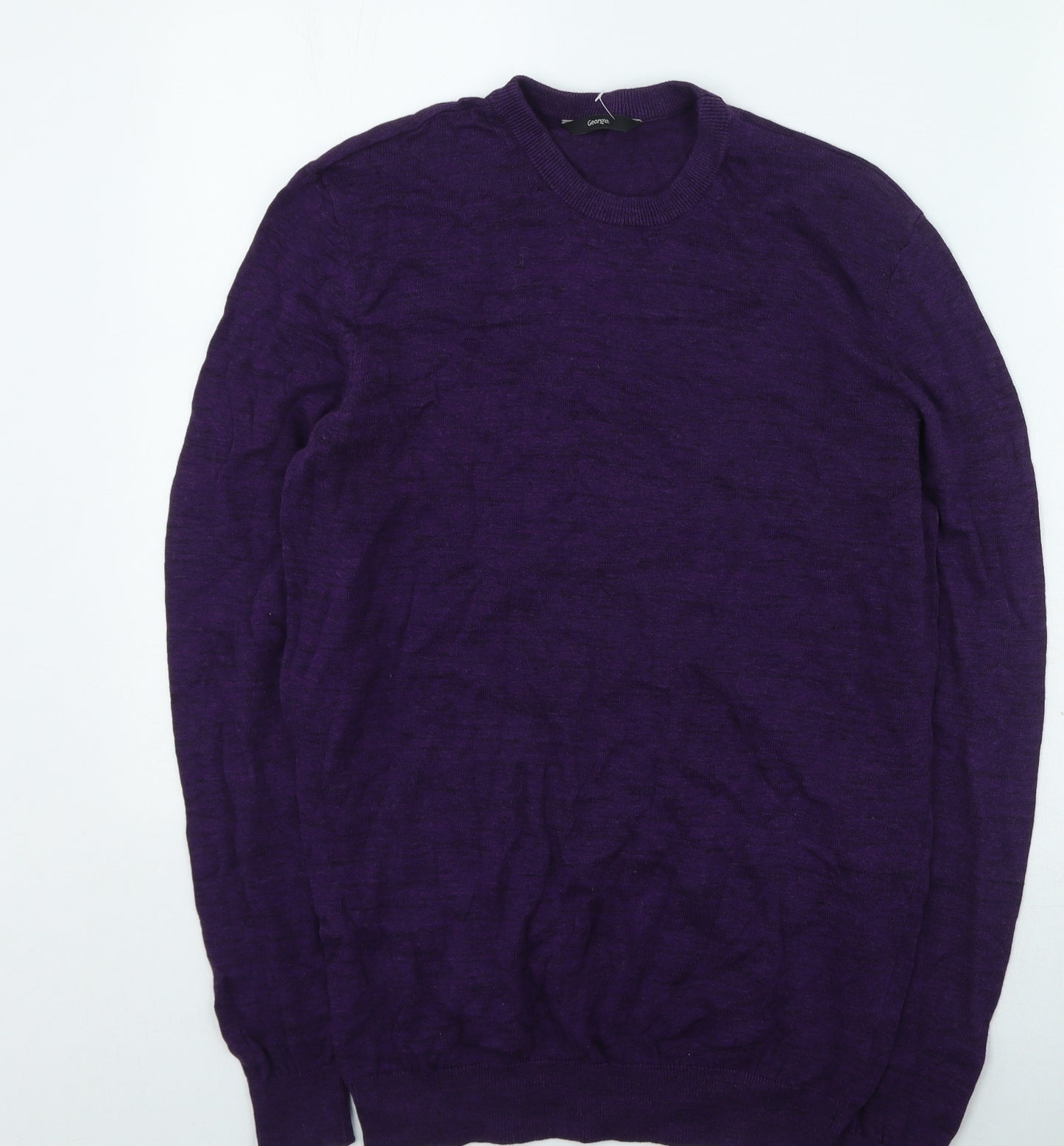 George Mens Purple Round Neck Cotton Pullover Jumper Size S