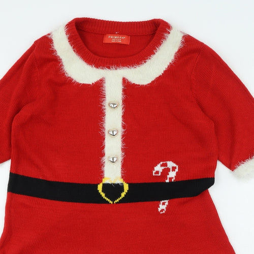 Primark Womens Red Acrylic Fit & Flare Size M Round Neck