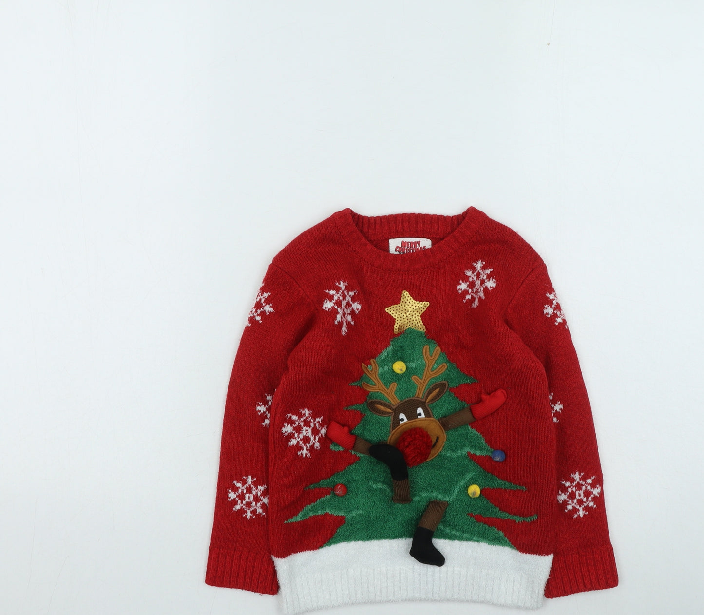 F&F Boys Multicoloured Round Neck Acrylic Pullover Jumper Size 4-5 Years - Christmas Jumper