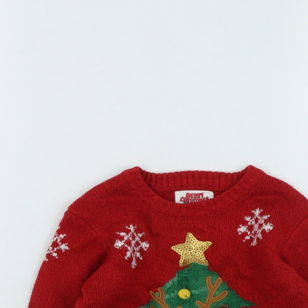 F&F Boys Multicoloured Round Neck Acrylic Pullover Jumper Size 4-5 Years - Christmas Jumper