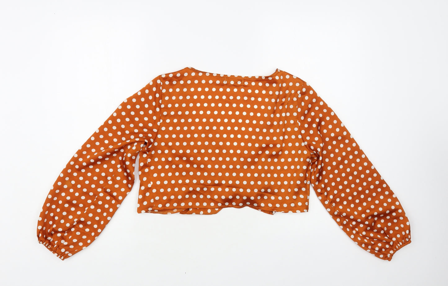 PRETTYLITTLETHING Womens Brown Polka Dot Polyester Wrap Blouse Size 8 V-Neck