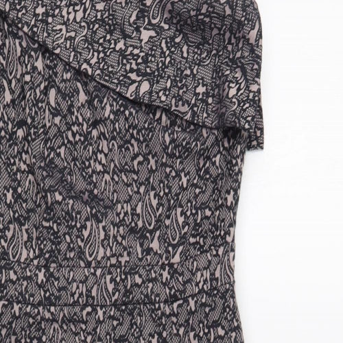 NEXT Womens Pink Floral Viscose Pencil Dress Size 8 One Shoulder Zip - Lace Overlay