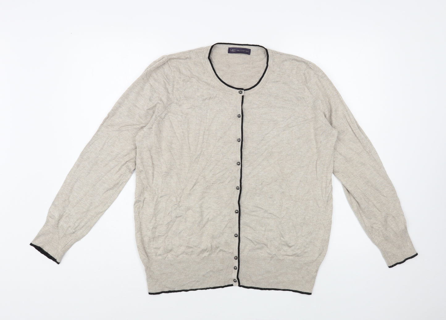 Marks and Spencer Womens Beige Crew Neck Viscose Cardigan Jumper Size L