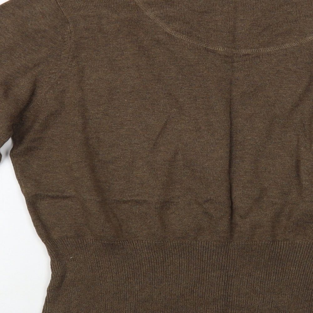 Intown Womens Brown V-Neck Cotton Pullover Jumper Size M