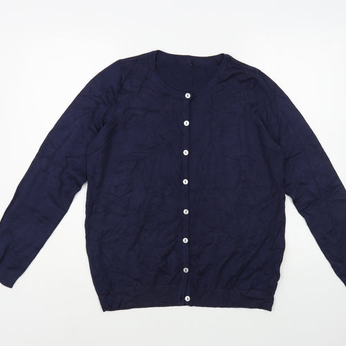 Preworn Womens Blue Crew Neck Viscose Cardigan Jumper Size L