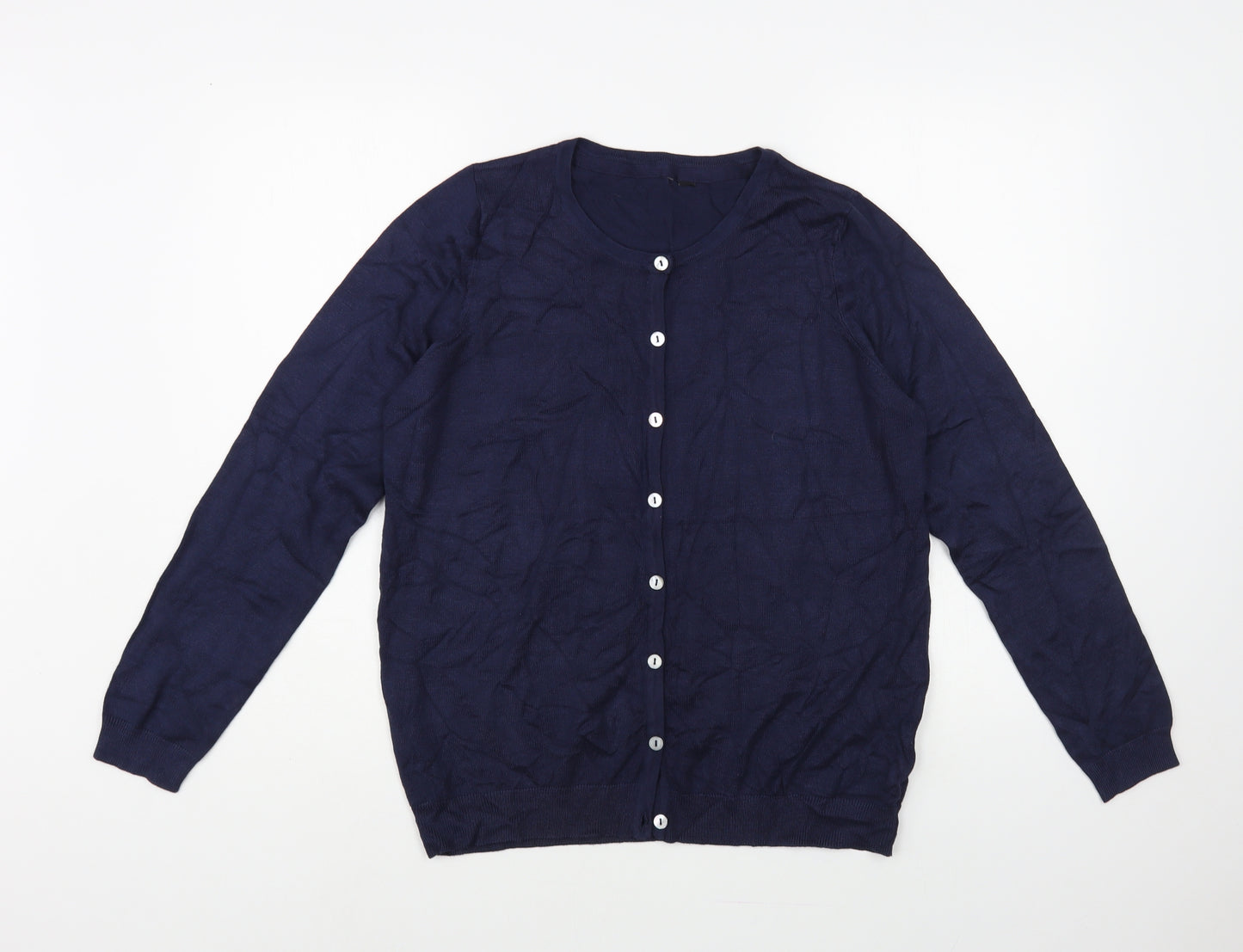 Preworn Womens Blue Crew Neck Viscose Cardigan Jumper Size L