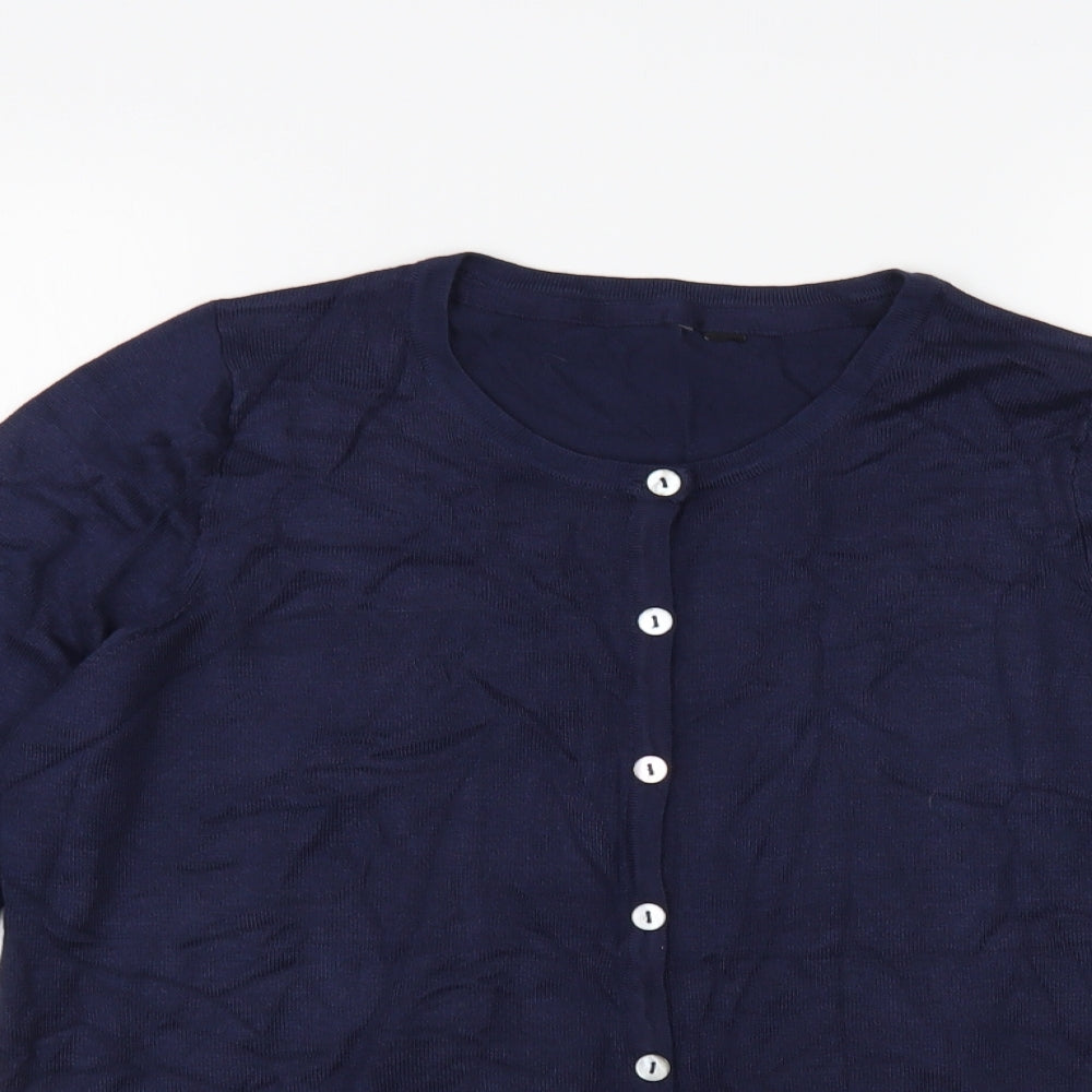 Preworn Womens Blue Crew Neck Viscose Cardigan Jumper Size L