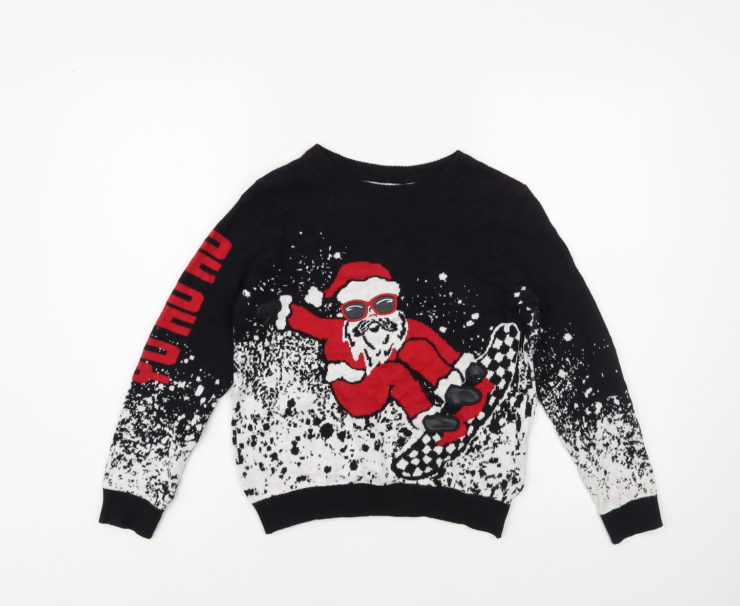NEXT Boys Black Crew Neck Cotton Pullover Jumper Size 8 Years Pullover - Christmas Jumper