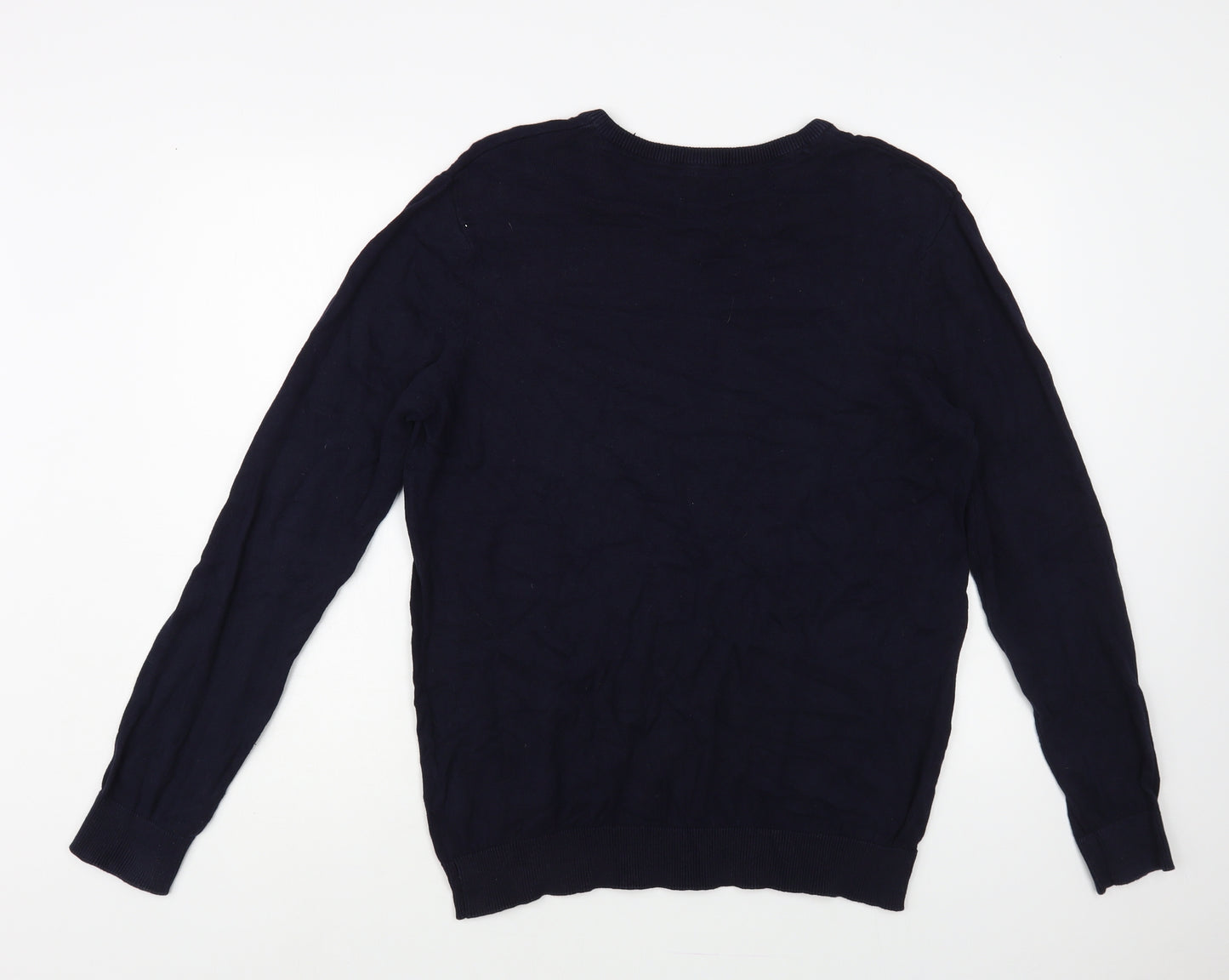 George Mens Blue V-Neck Cotton Pullover Jumper Size XL