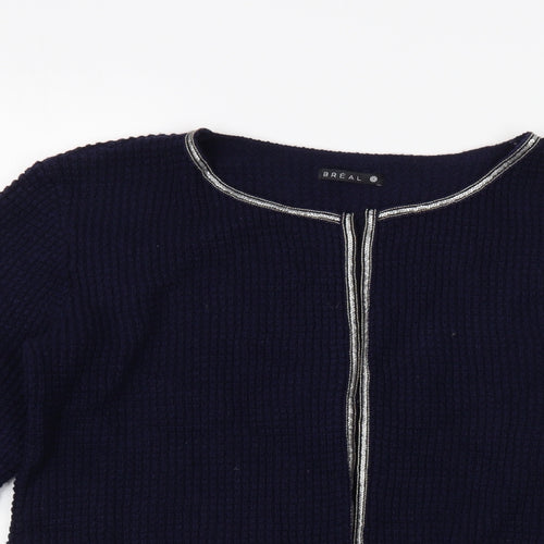Breal Womens Blue Round Neck Acrylic Cardigan Jumper Size M