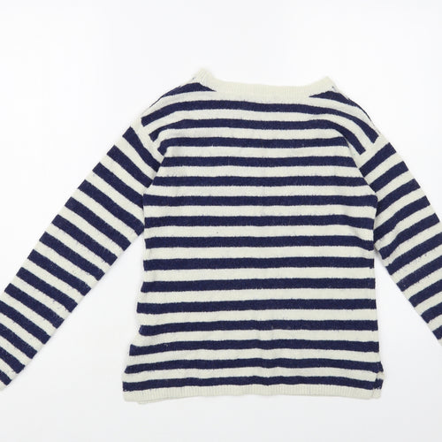 H&M Girls Ivory Crew Neck Striped Acrylic Pullover Jumper Size 10-11 Years Pullover - Love