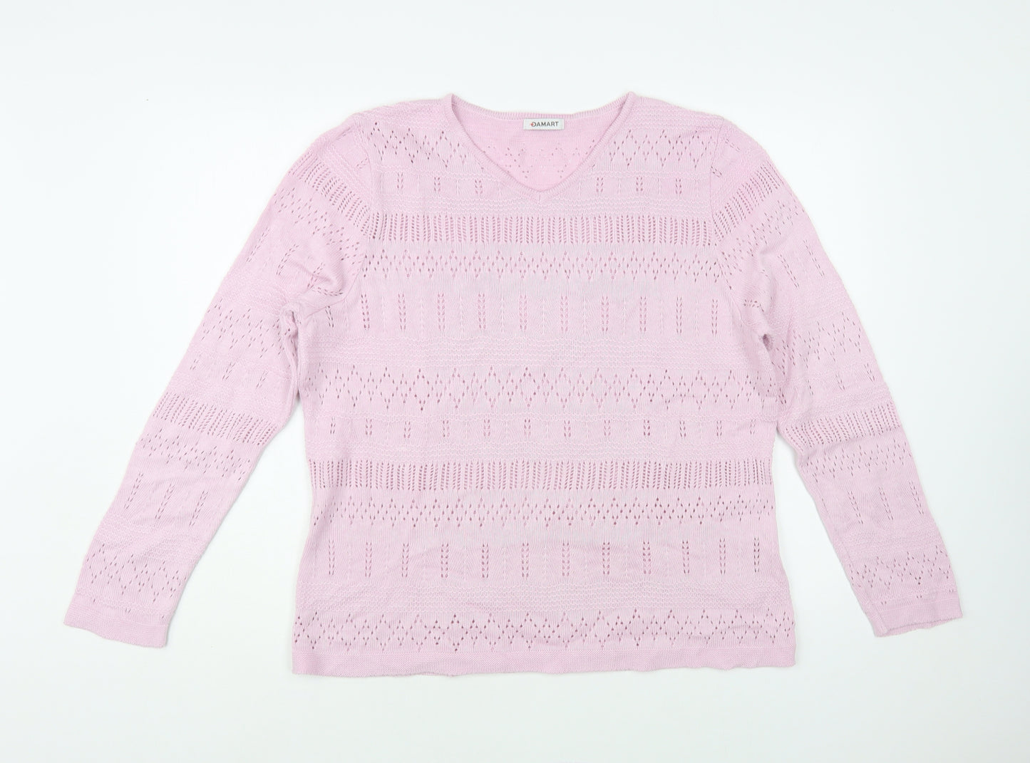 Damart Womens Pink V-Neck Acrylic Pullover Jumper Size 18