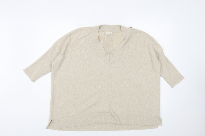 River Island Womens Beige V-Neck Polyester Pullover Jumper Size 14