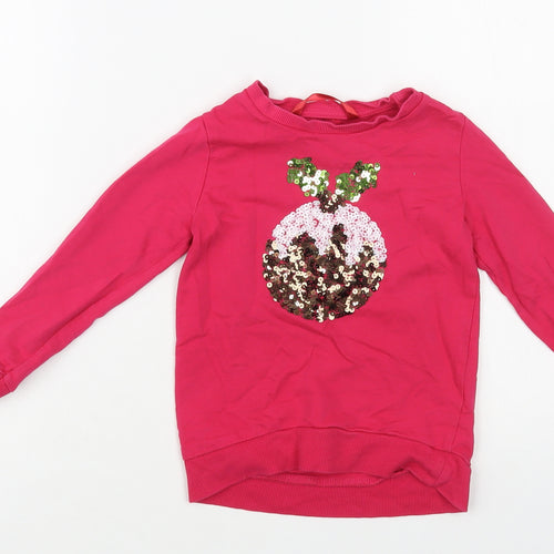 Matalan Girls Pink Cotton Pullover Sweatshirt Size 4-5 Years Pullover - Christmas Pudding