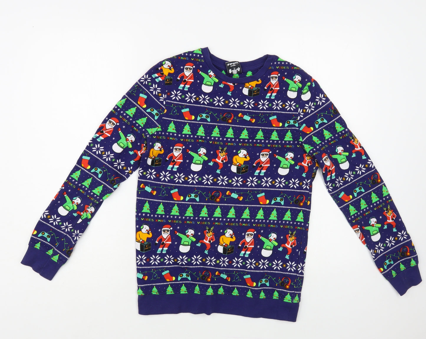 George Boys Blue Fair Isle Cotton Pullover Sweatshirt Size 10-11 Years Pullover - Christmas
