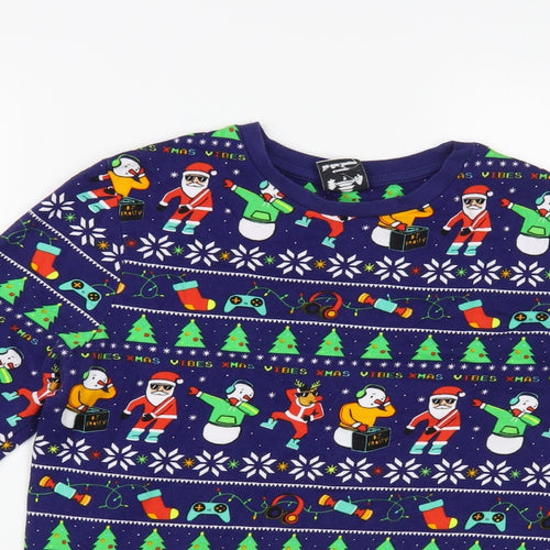 George Boys Blue Fair Isle Cotton Pullover Sweatshirt Size 10-11 Years Pullover - Christmas
