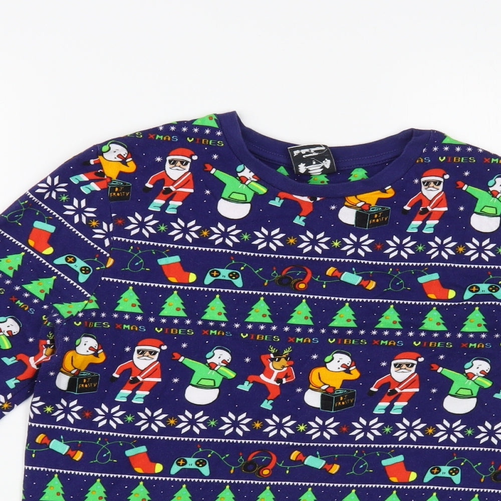 George Boys Blue Fair Isle Cotton Pullover Sweatshirt Size 10-11 Years Pullover - Christmas