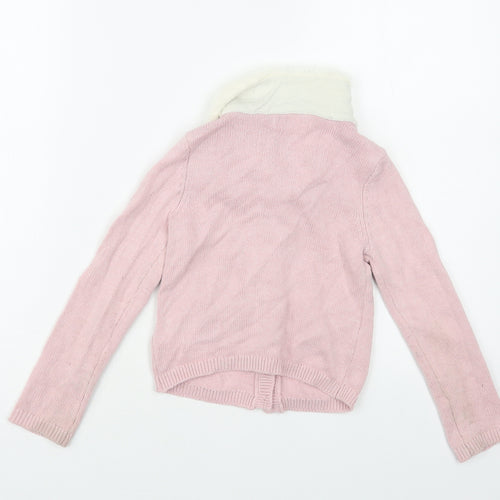 Cynthia Rowley Girls Pink Collared Cotton Cardigan Jumper Size 5-6 Years Button - Cats