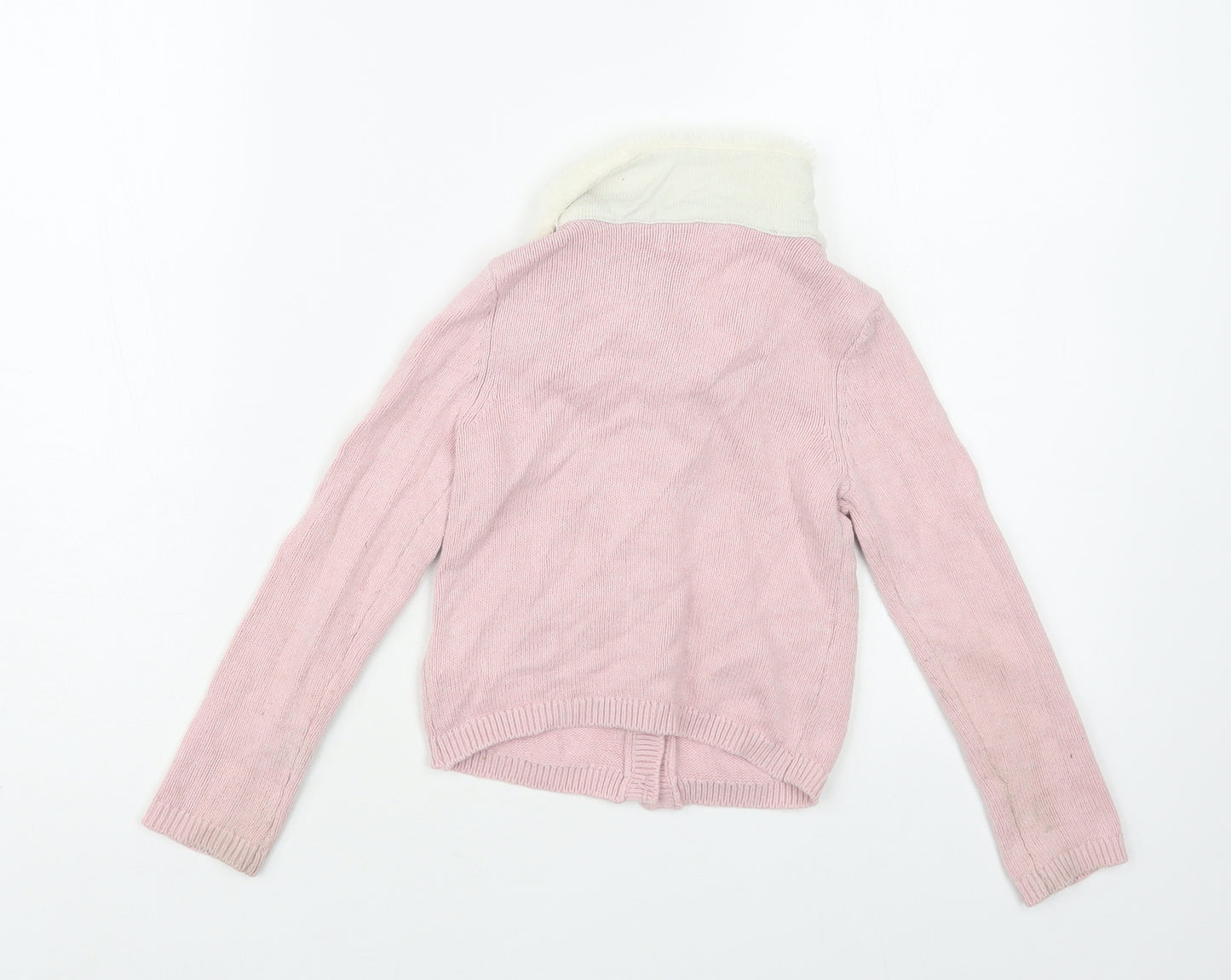 Cynthia Rowley Girls Pink Collared Cotton Cardigan Jumper Size 5-6 Years Button - Cats