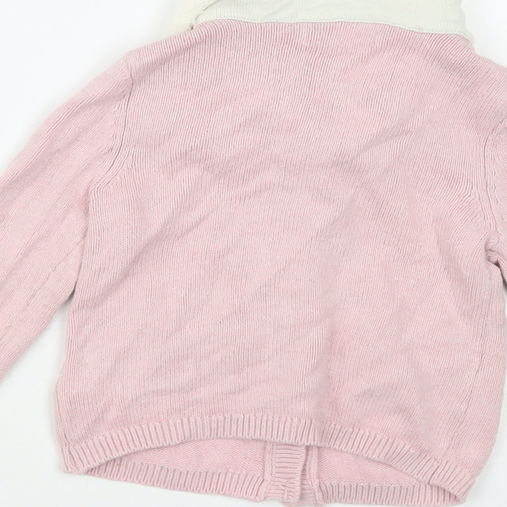 Cynthia Rowley Girls Pink Collared Cotton Cardigan Jumper Size 5-6 Years Button - Cats