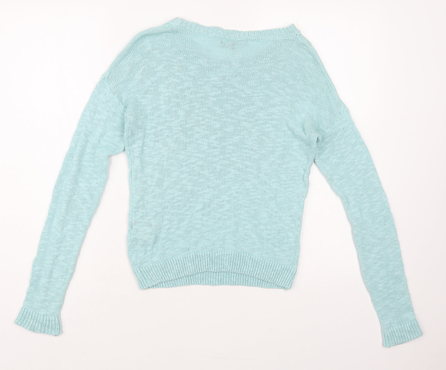 New Look Womens Blue Boat Neck Floral Cotton Pullover Jumper Size 10