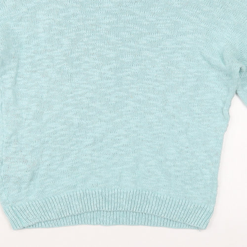 New Look Womens Blue Boat Neck Floral Cotton Pullover Jumper Size 10