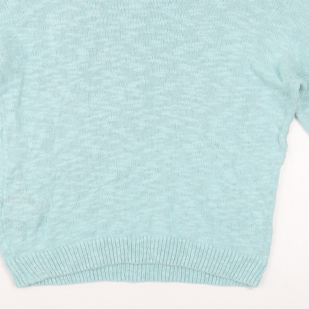 New Look Womens Blue Boat Neck Floral Cotton Pullover Jumper Size 10