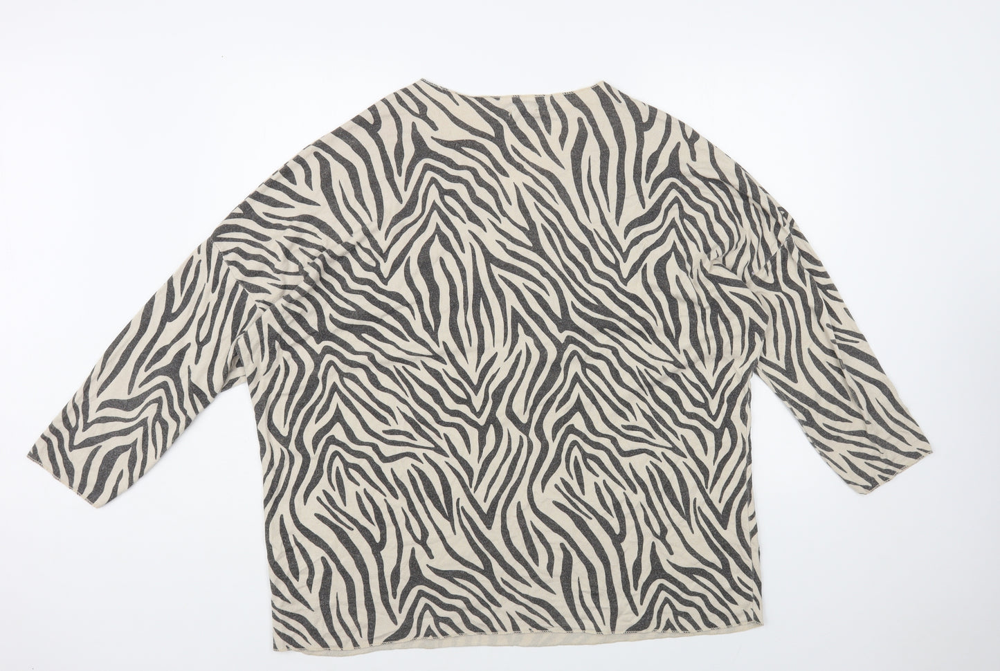 New Collection Womens Beige V-Neck Animal Print Viscose Pullover Jumper Size XL