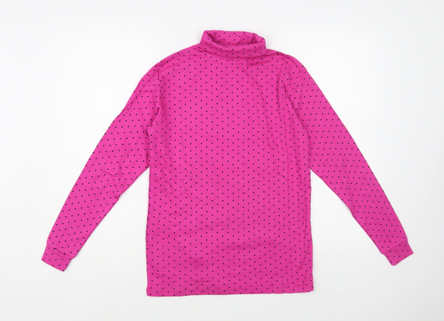 NewMarket Womens Pink Polka Dot Cotton Basic T-Shirt Size XS Roll Neck