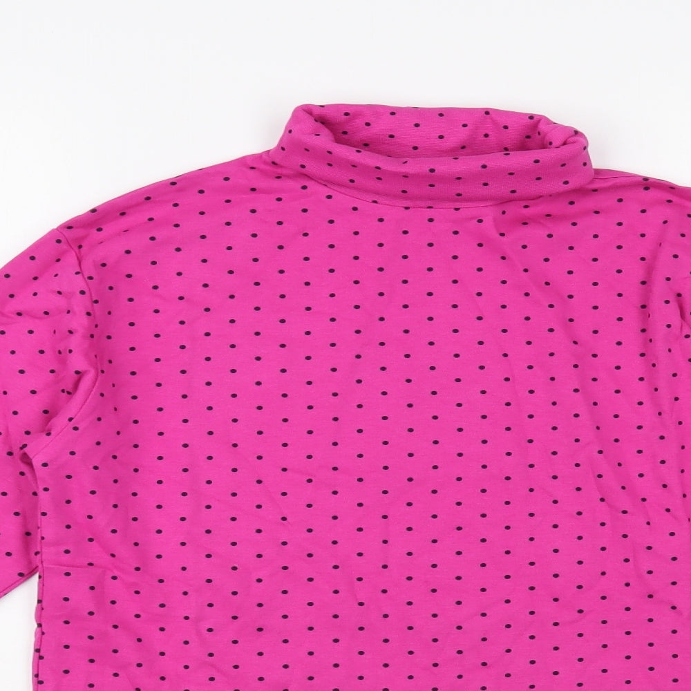 NewMarket Womens Pink Polka Dot Cotton Basic T-Shirt Size XS Roll Neck