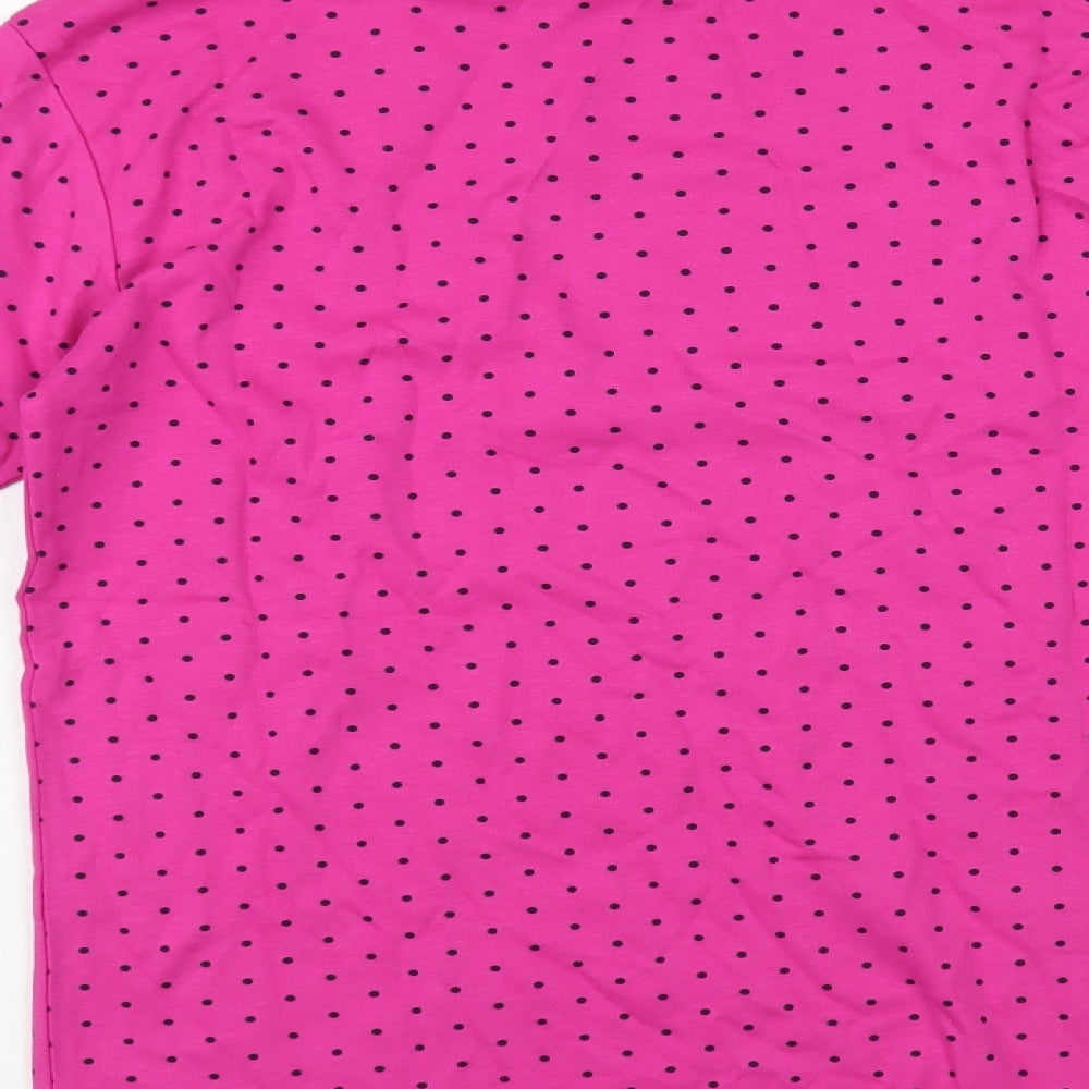 NewMarket Womens Pink Polka Dot Cotton Basic T-Shirt Size XS Roll Neck