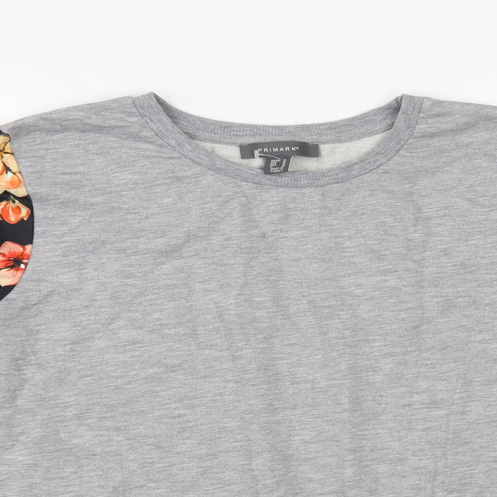 Primark Womens Grey Floral Cotton Pullover Sweatshirt Size 14 Pullover