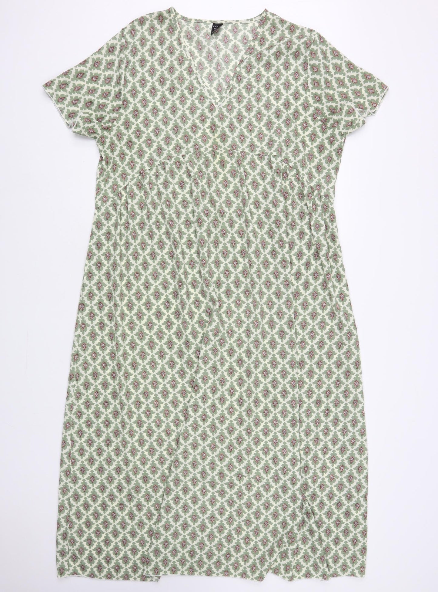 Emery Rose Womens Green Paisley Polyester Maxi Size 2XL V-Neck Pullover