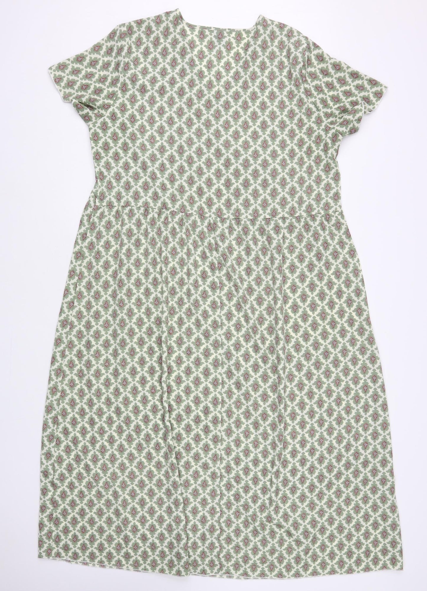 Emery Rose Womens Green Paisley Polyester Maxi Size 2XL V-Neck Pullover