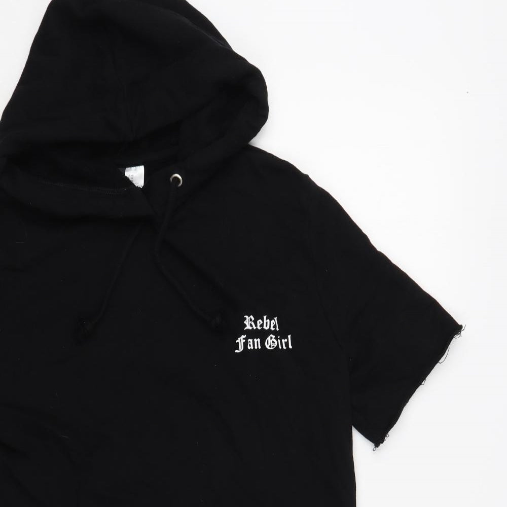 H&M Womens Black Cotton Tunic Hoodie Size 14 Pullover