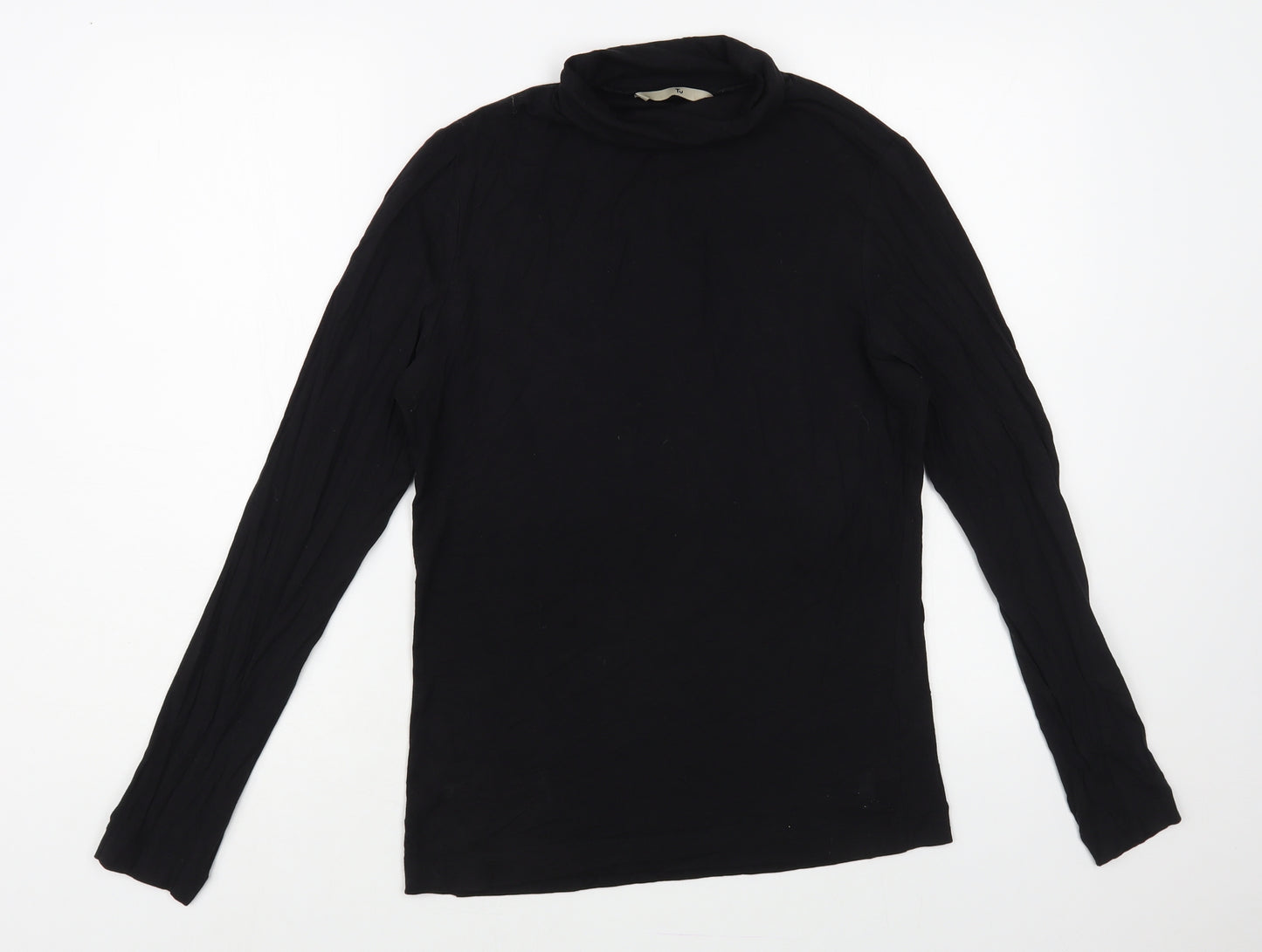 TU Womens Black Cotton Basic T-Shirt Size 12 Roll Neck