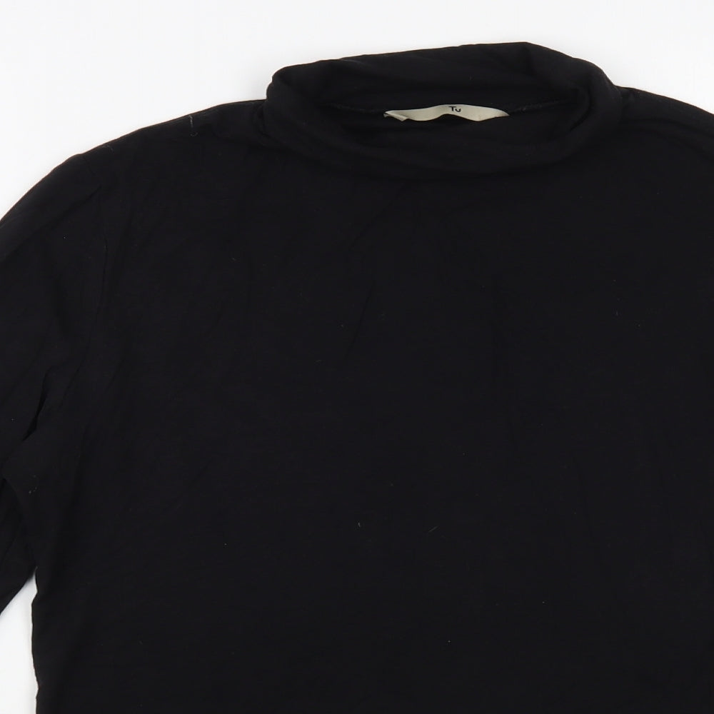 TU Womens Black Cotton Basic T-Shirt Size 12 Roll Neck